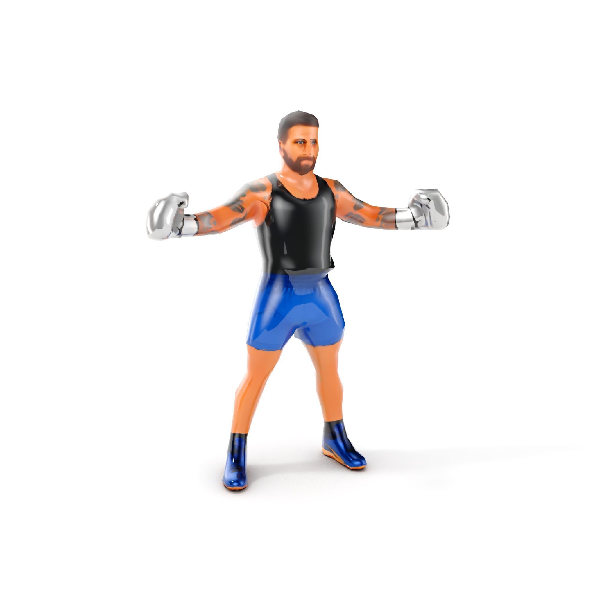 Boxer Character Model Rigged and Animated Low-poly 3D model_8