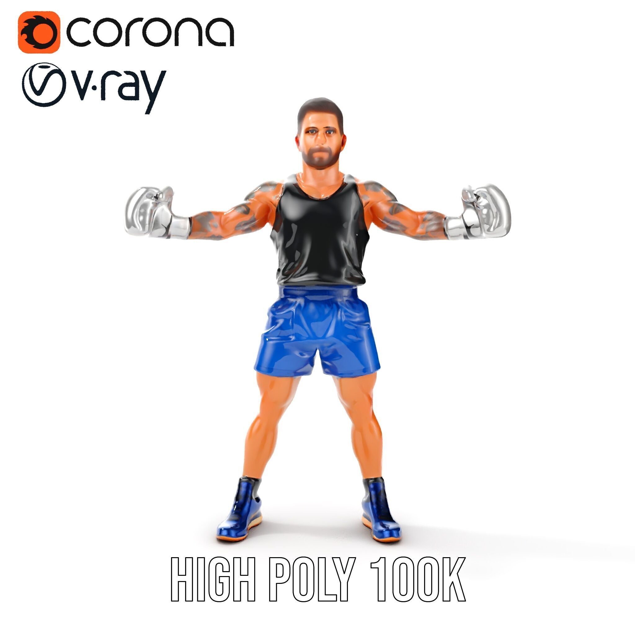 Boxer Character Model Rigged and Animated Low-poly 3D model_30