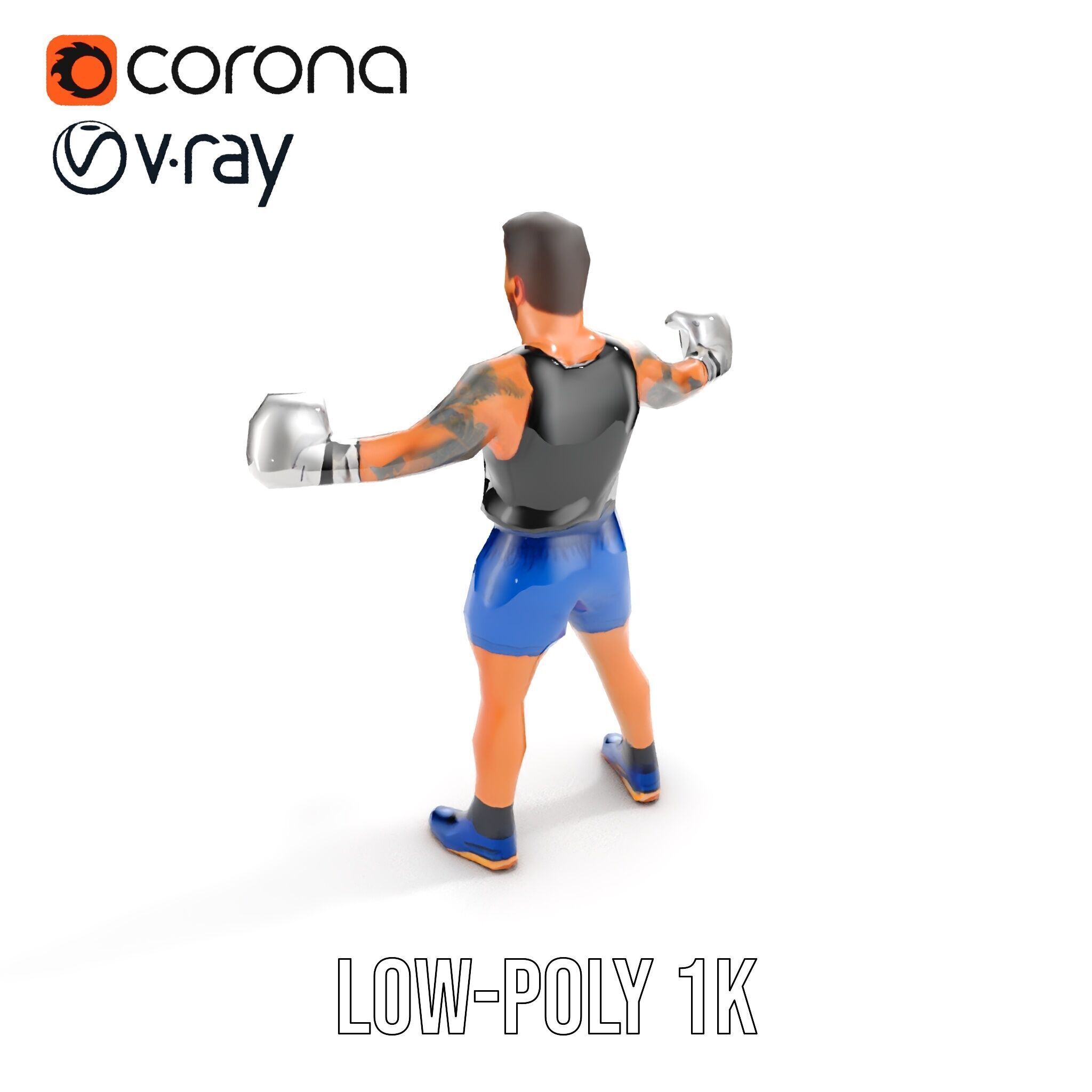 Boxer Character Model Rigged and Animated Low-poly 3D model_11