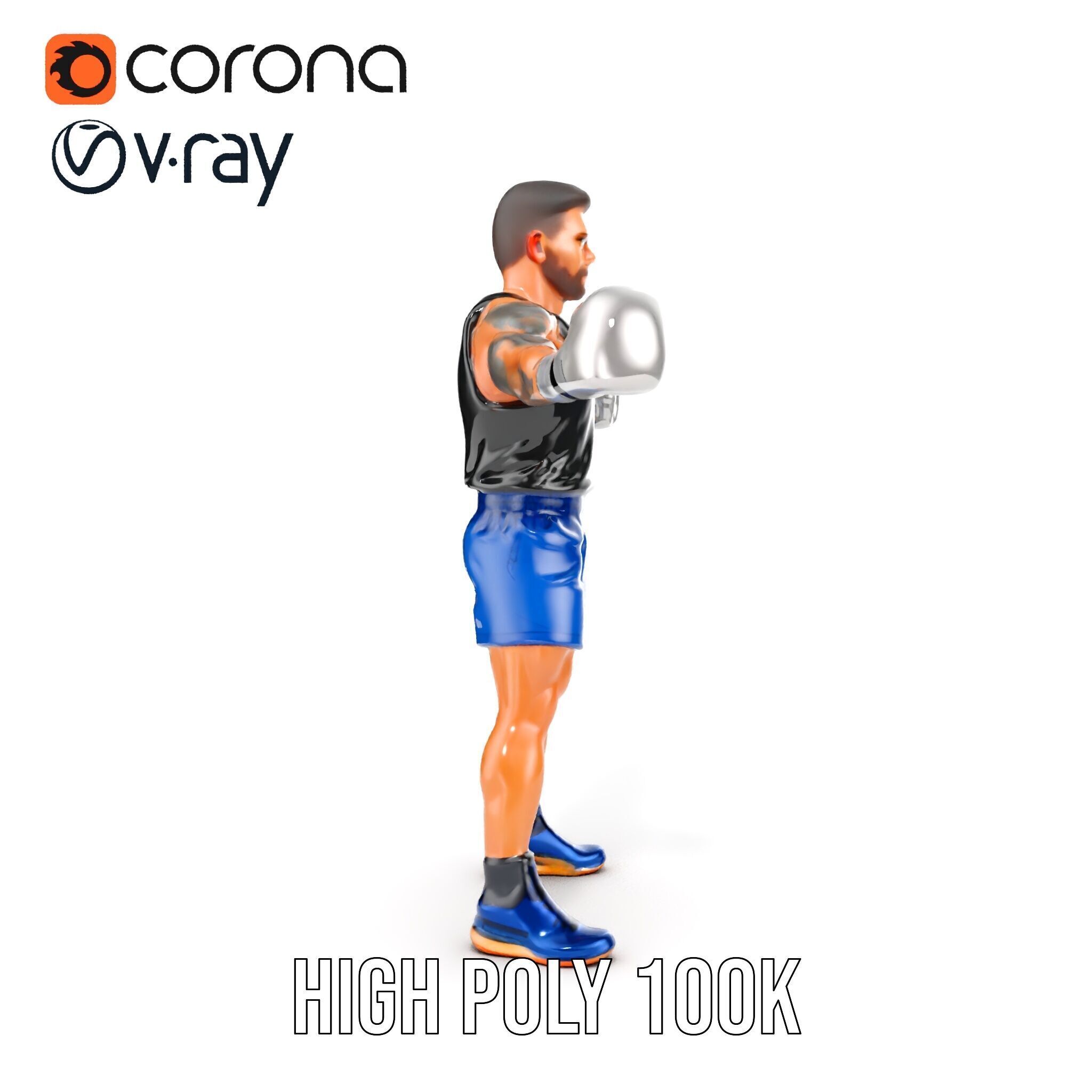 Boxer Character Model Rigged and Animated Low-poly 3D model_33