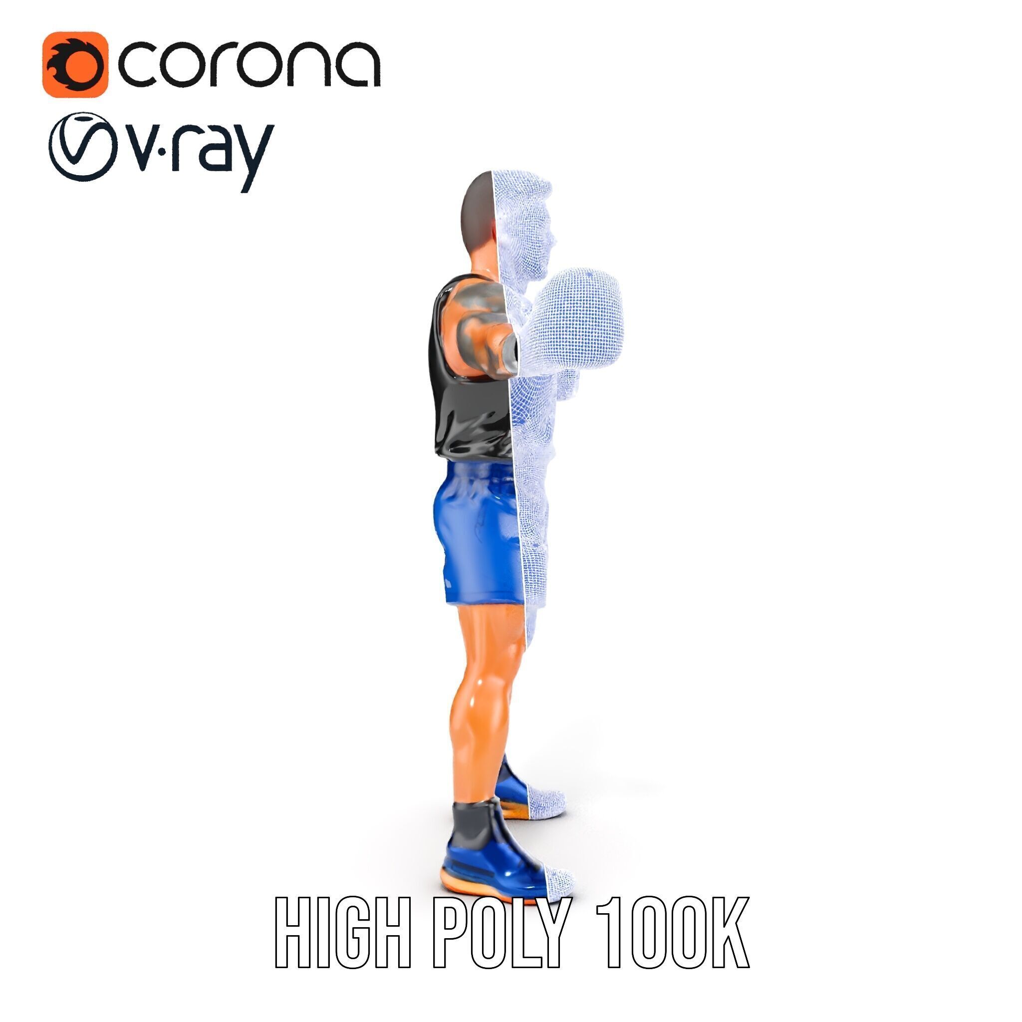 Boxer Character Model Rigged and Animated Low-poly 3D model_41