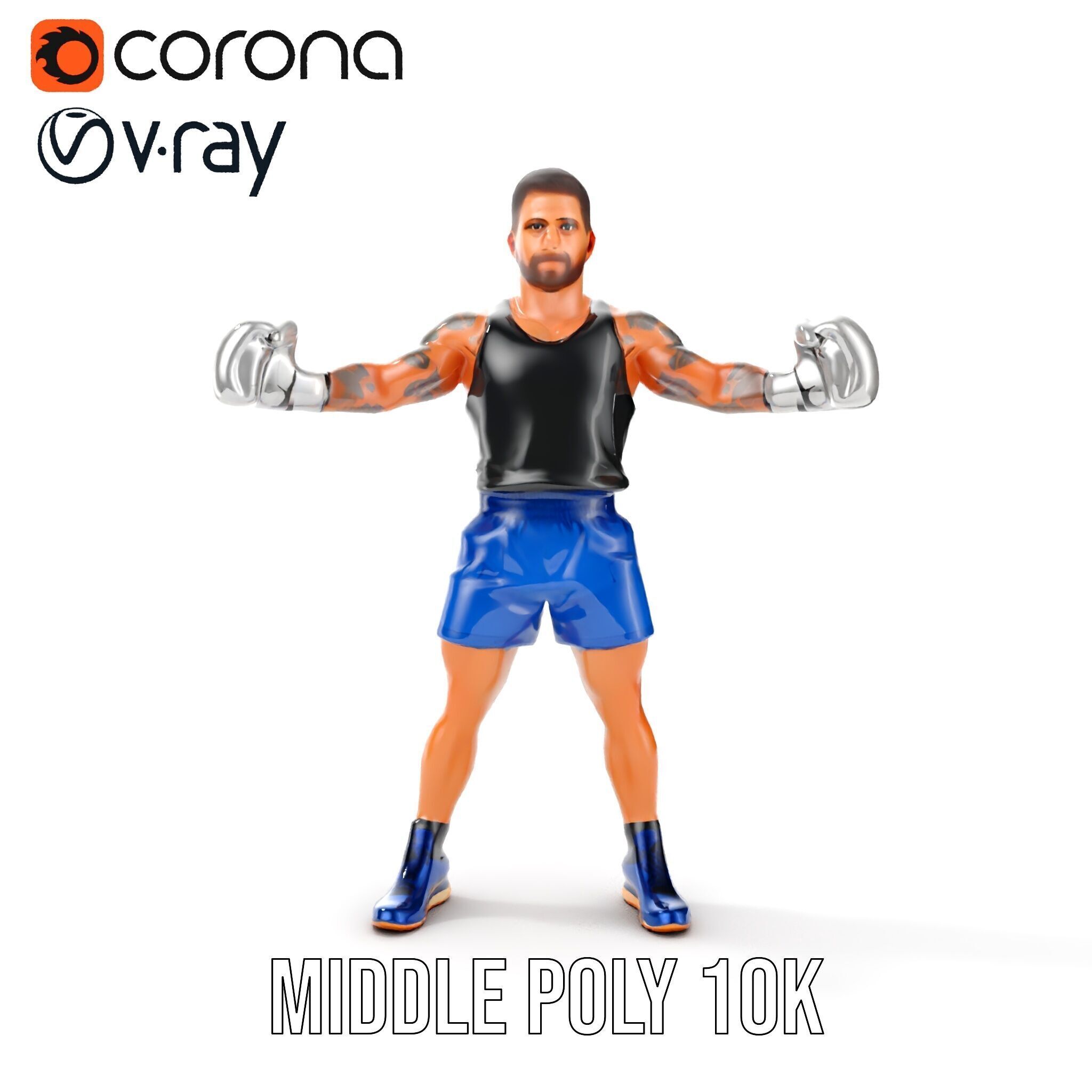 Boxer Character Model Rigged and Animated Low-poly 3D model_28