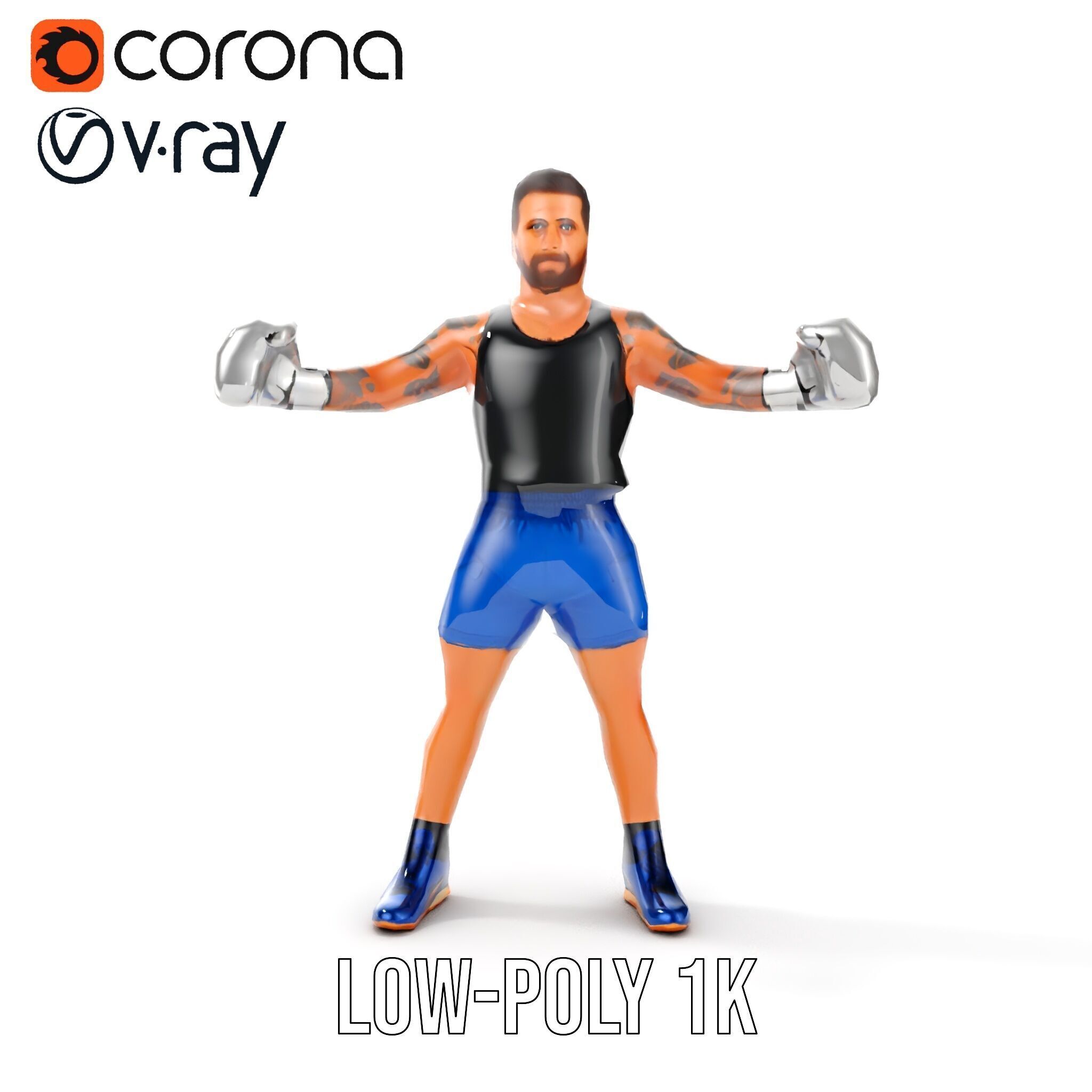 Boxer Character Model Rigged and Animated Low-poly 3D model_17