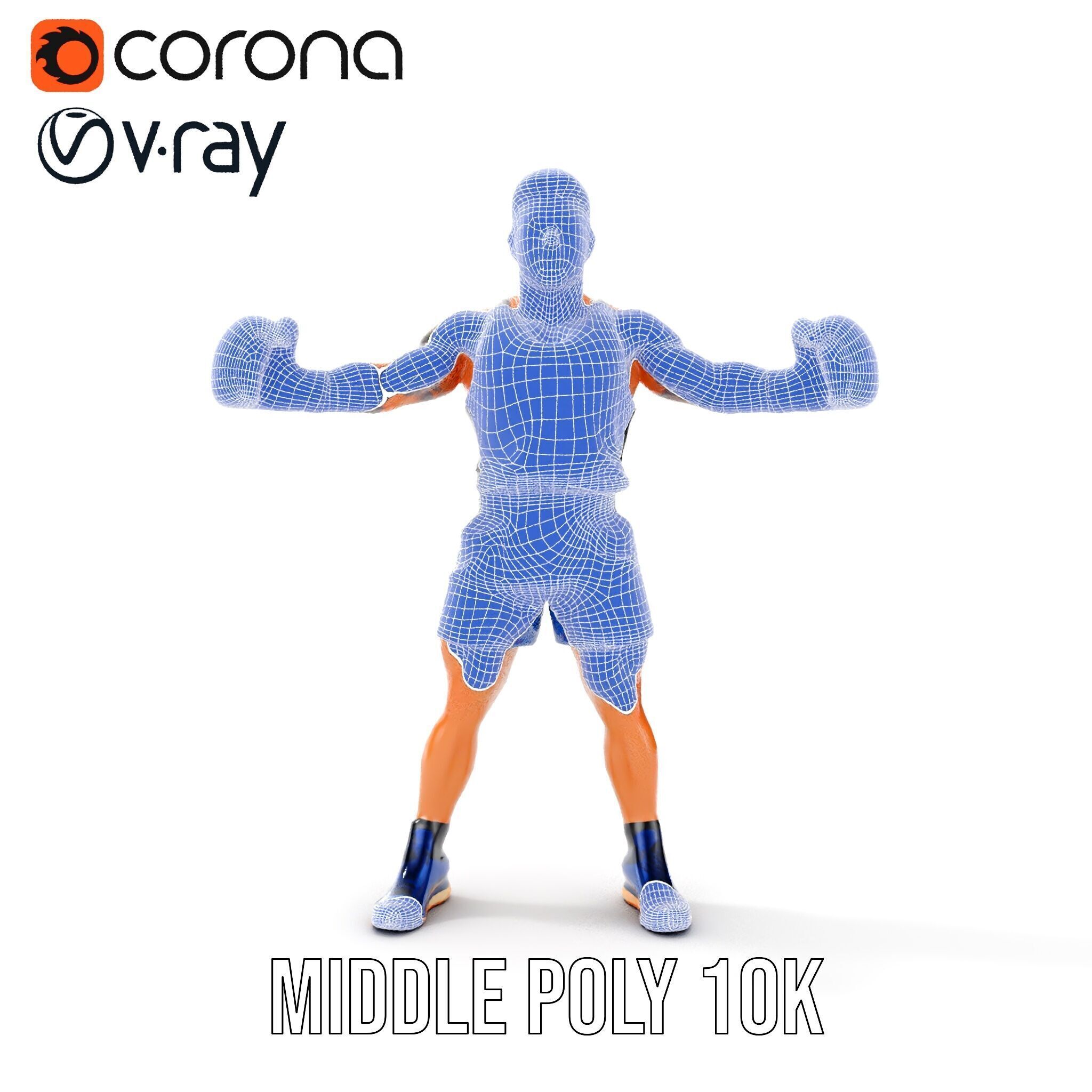 Boxer Character Model Rigged and Animated Low-poly 3D model_31