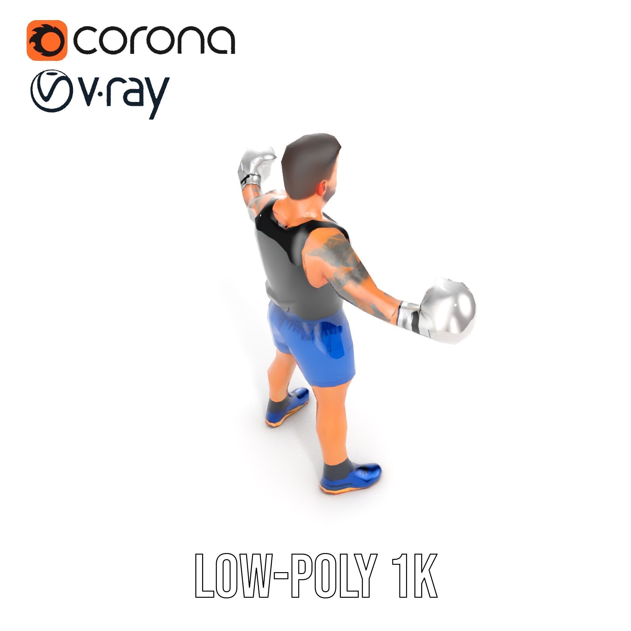 Boxer Character Model Rigged and Animated Low-poly 3D model_14