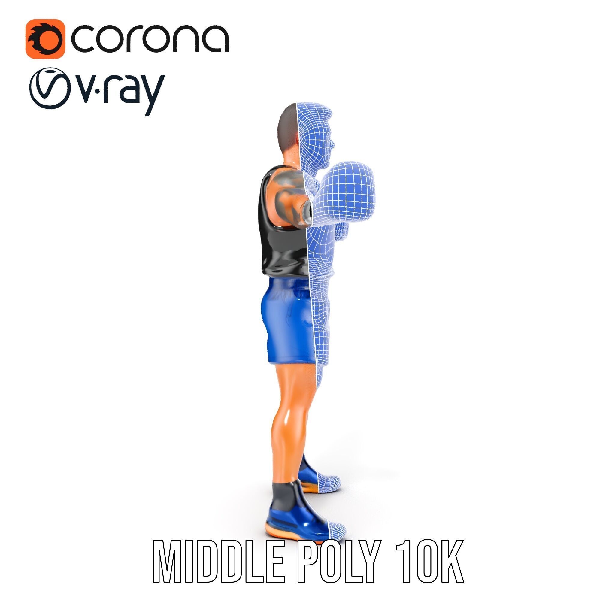 Boxer Character Model Rigged and Animated Low-poly 3D model_37