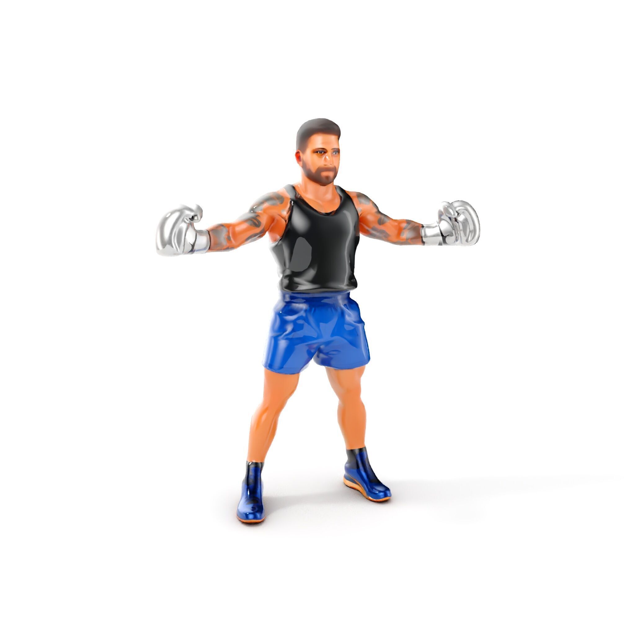 Boxer Character Model Rigged and Animated Low-poly 3D model_16