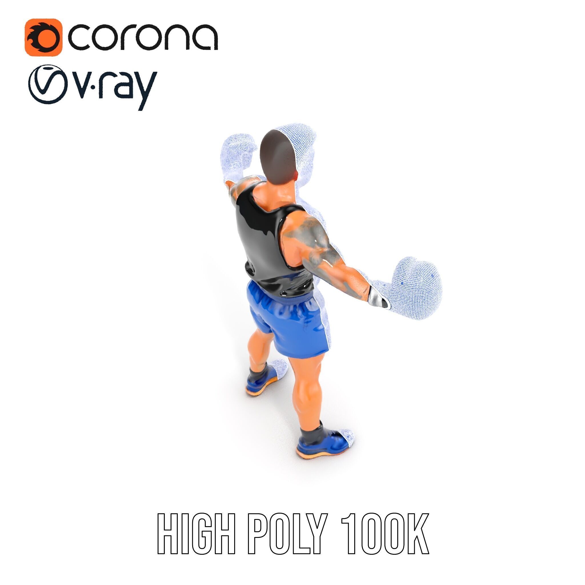 Boxer Character Model Rigged and Animated Low-poly 3D model_40