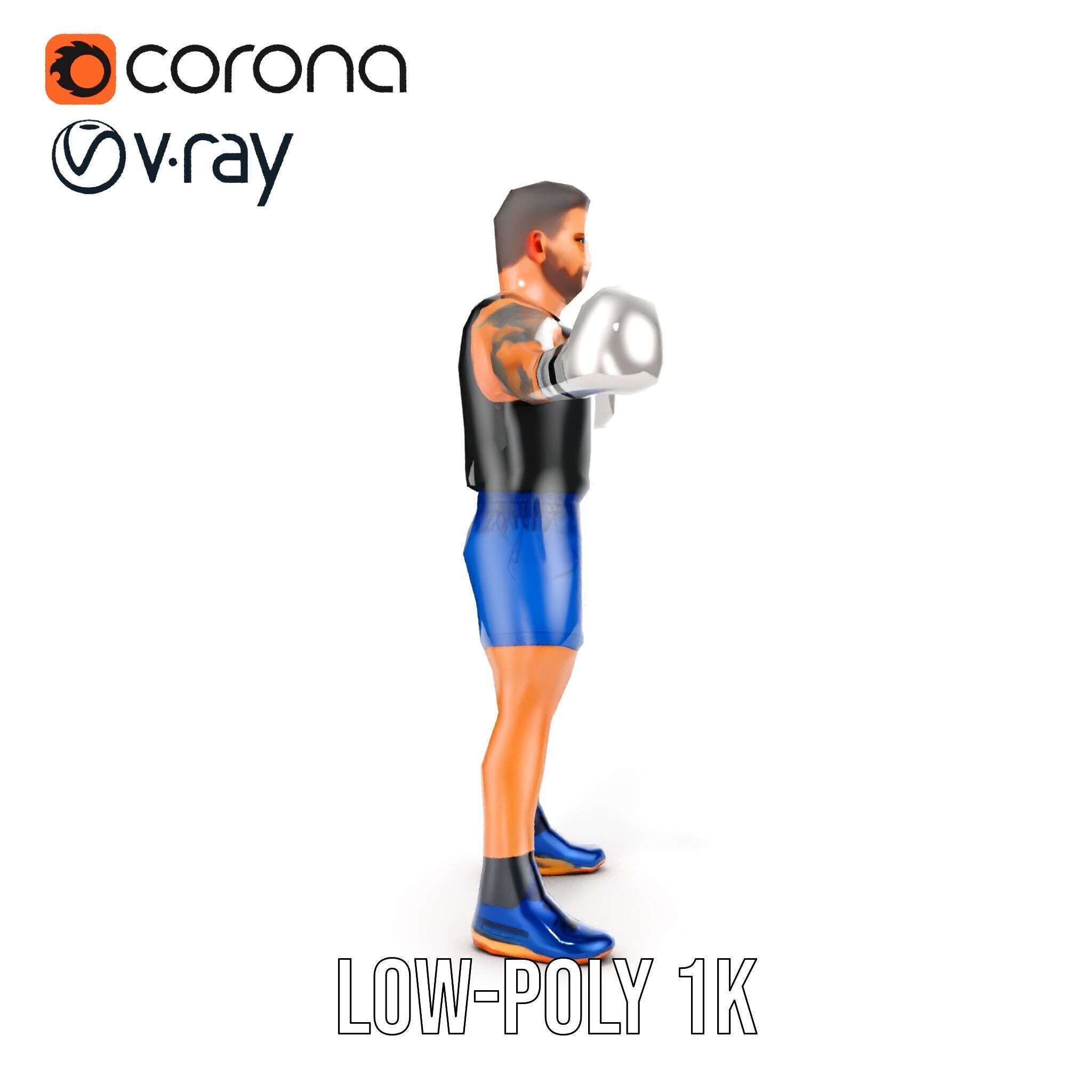 Boxer Character Model Rigged and Animated Low-poly 3D model_19