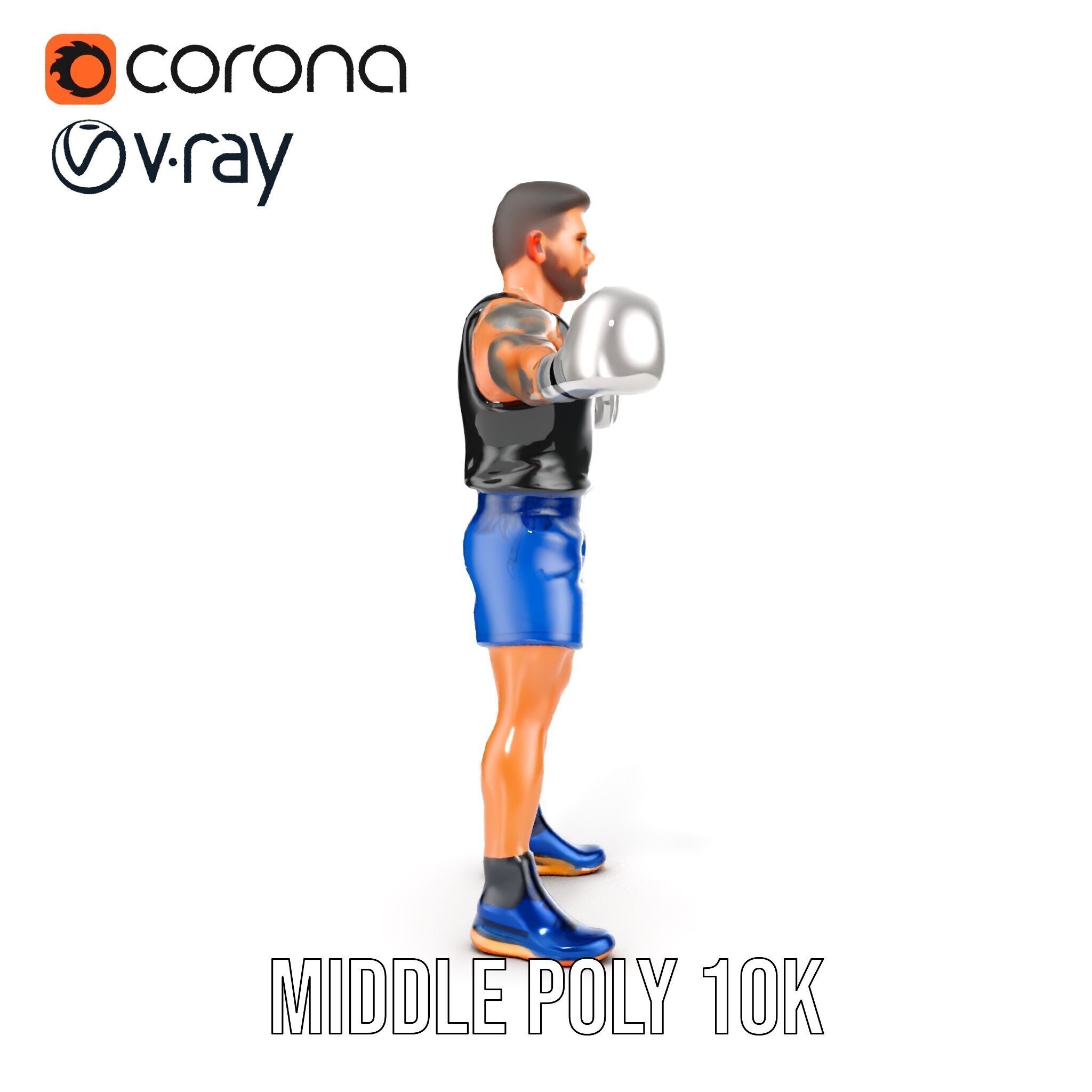 Boxer Character Model Rigged and Animated Low-poly 3D model_20