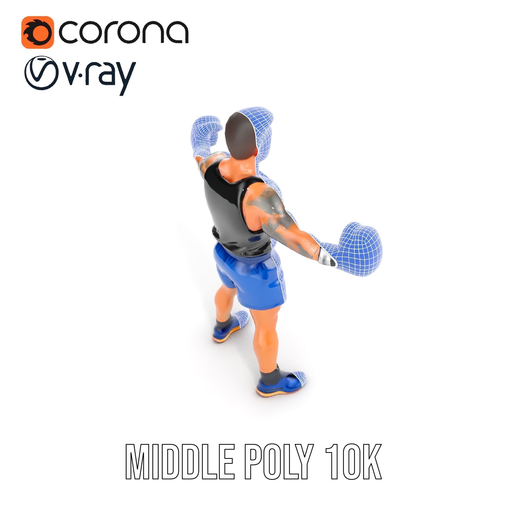 Boxer Character Model Rigged and Animated Low-poly 3D model_25