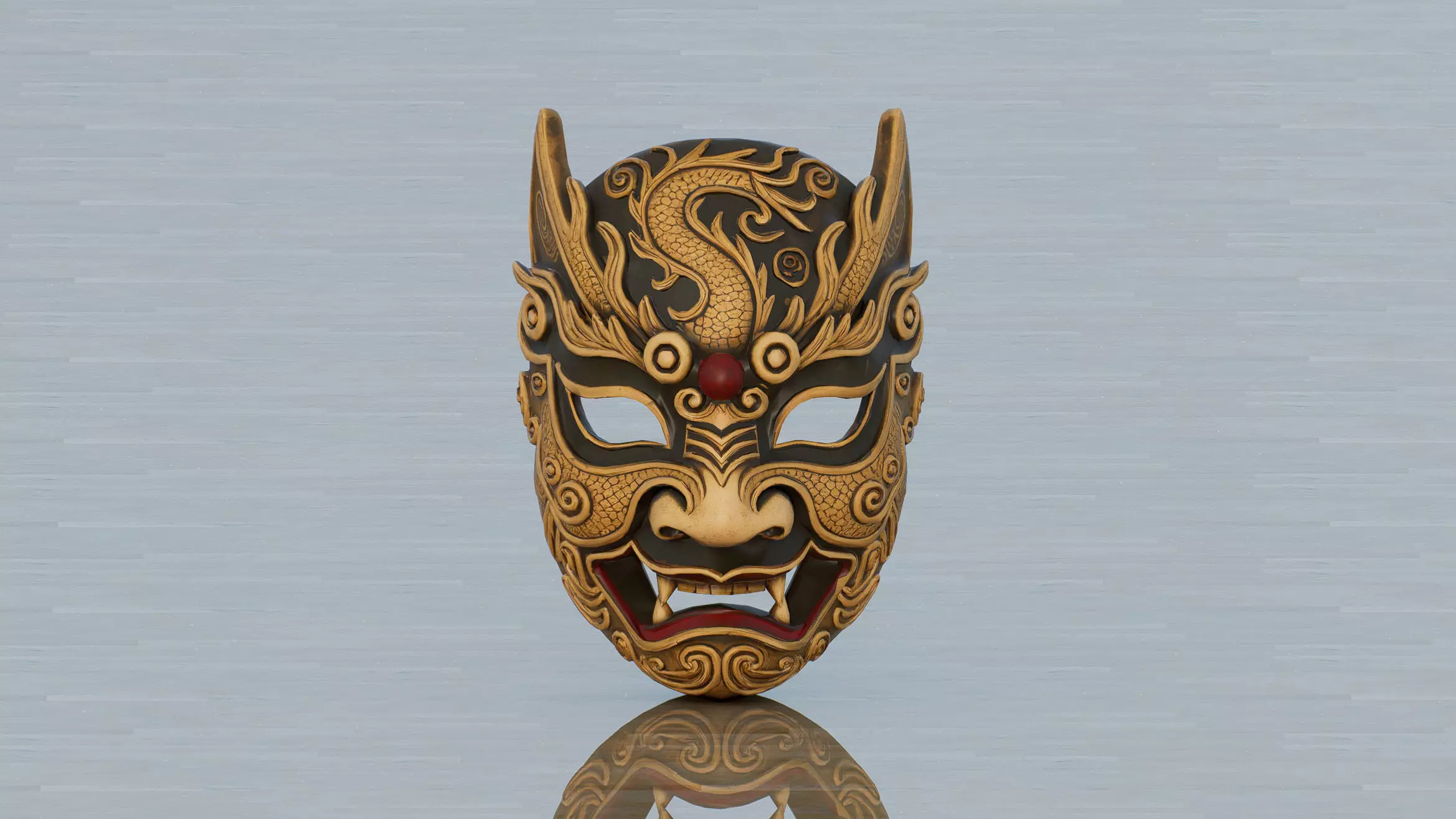 Chinese-style monster mask Low-poly 3D model_0