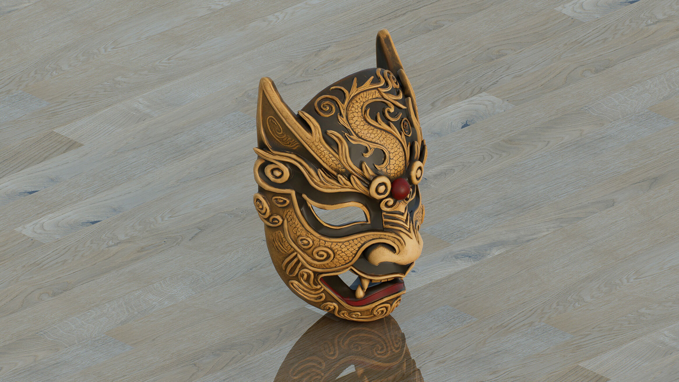 Chinese-style monster mask Low-poly 3D model_1