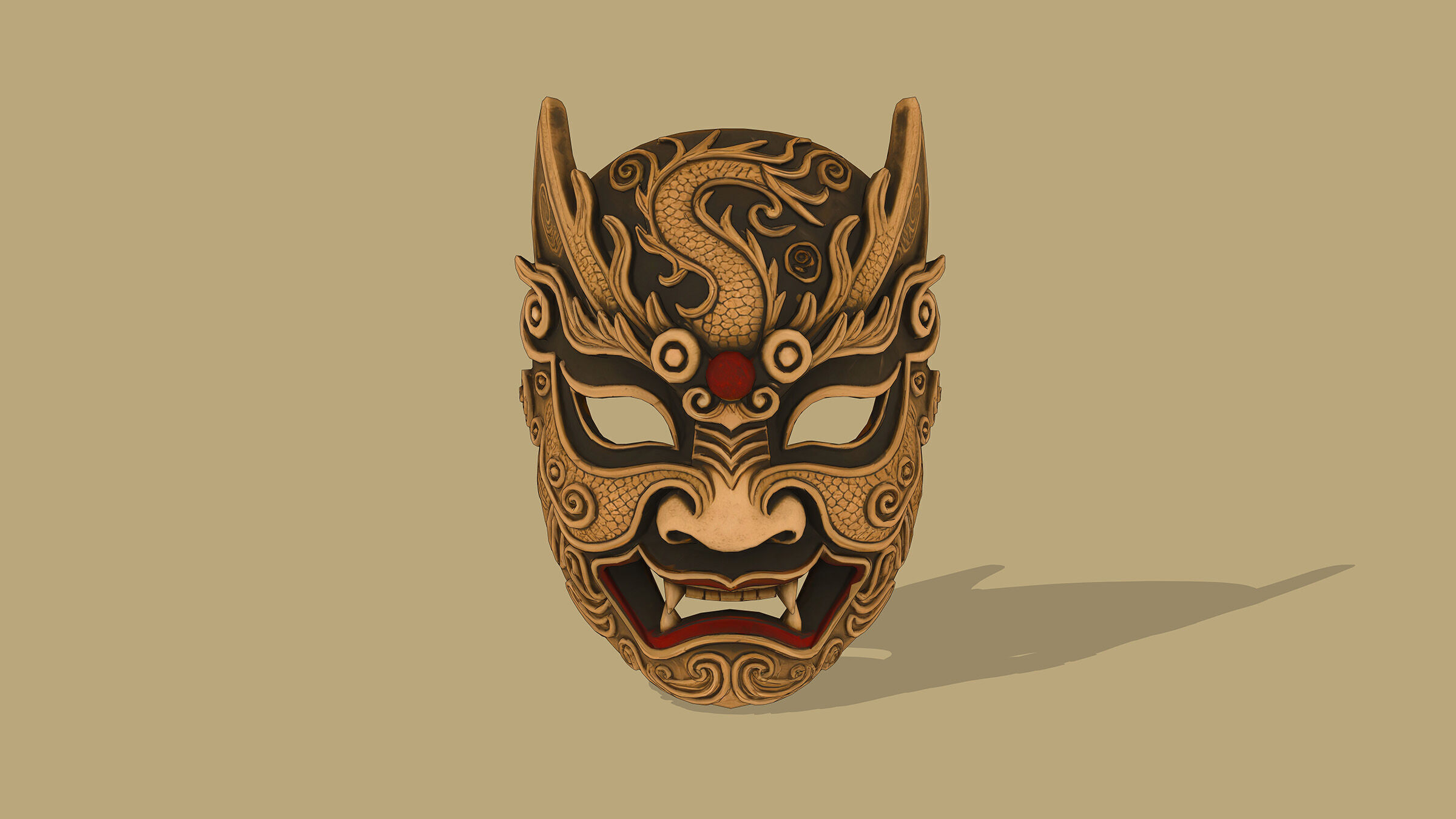 Chinese-style monster mask Low-poly 3D model_2