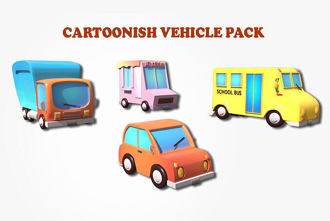 Cartoonish Vehicle Pack Low-poly 3D model