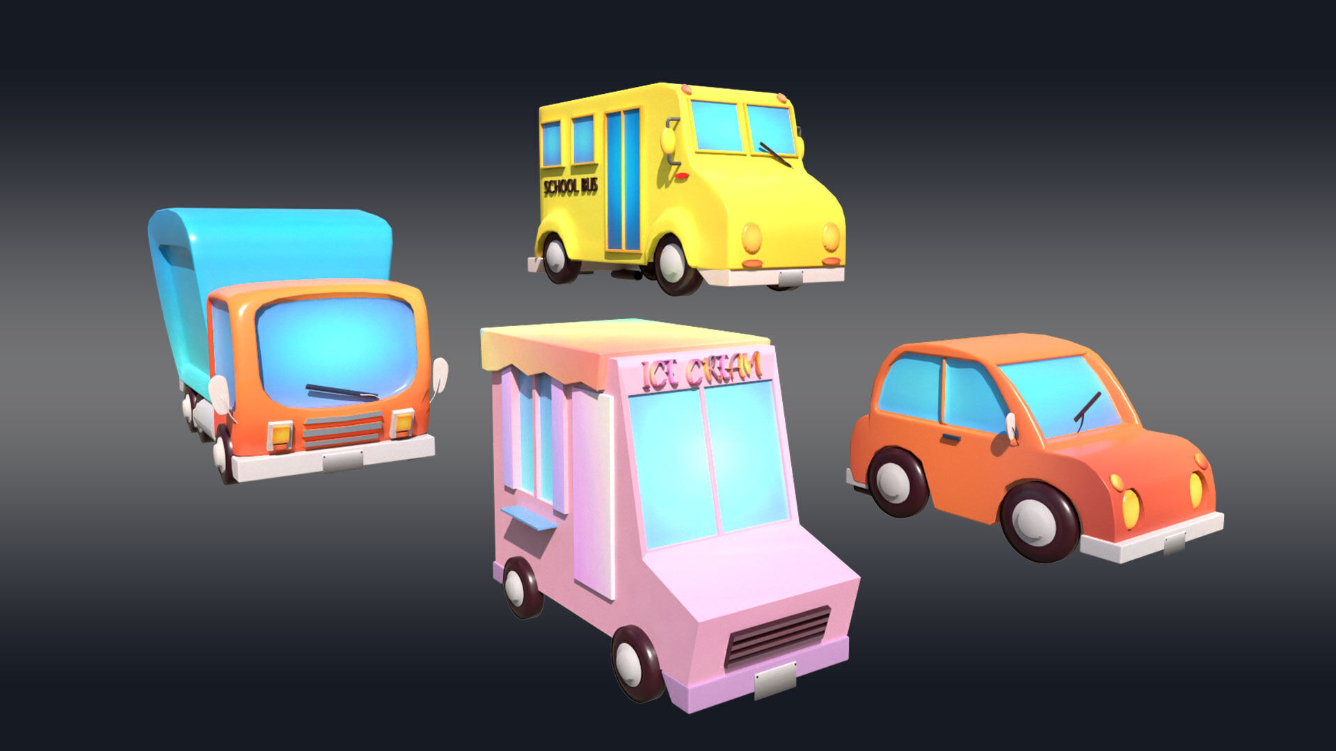 Cartoonish Vehicle Pack Low-poly 3D model_8