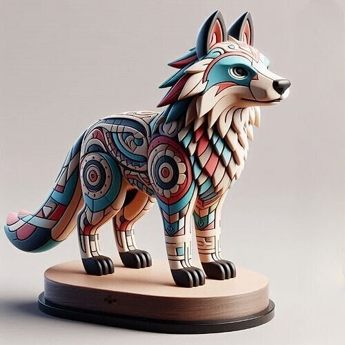 1021 Color 3D Model  Totem Style  Wolf on a Pedestal 3D print model