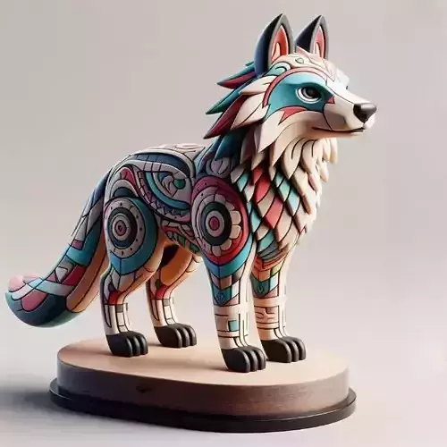 1021 Color 3D Model  Totem Style  Wolf on a Pedestal