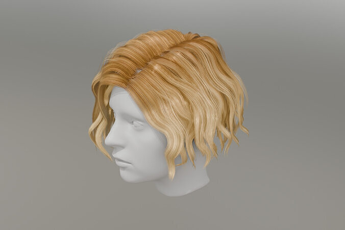 3d Female hair - Wavy French Bob Low-poly 3D model