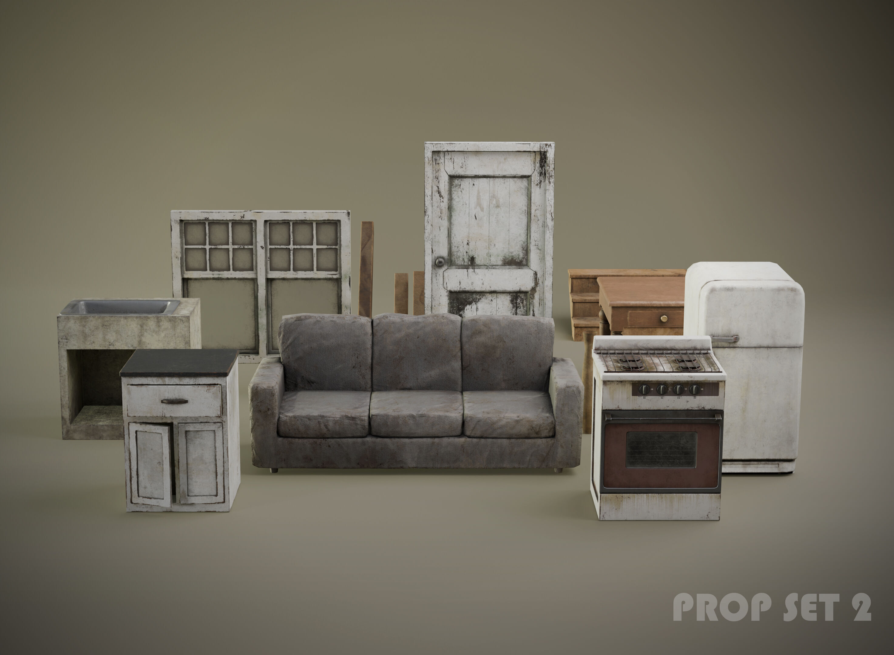 Post-Apocalyptic Interior Prop Pack-Game Ready 3D Assets Low-poly 3D model_1