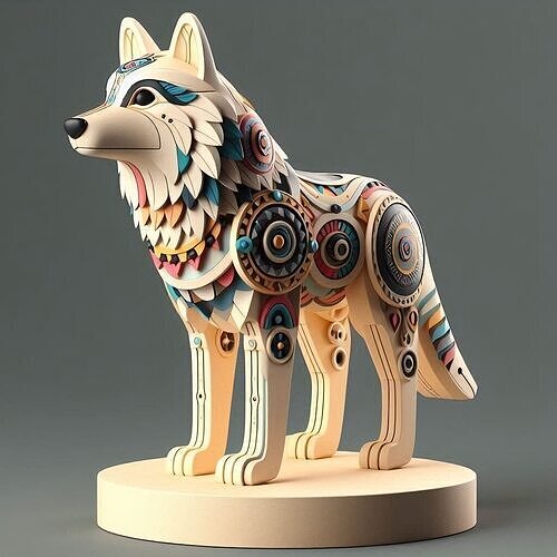 1022 Color 3D Model Totem Style  Wolf on a Pedestal 3D print model