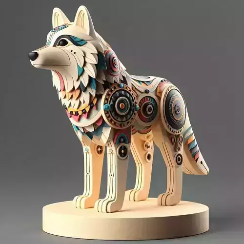 1022 Color 3D Model Totem Style  Wolf on a Pedestal