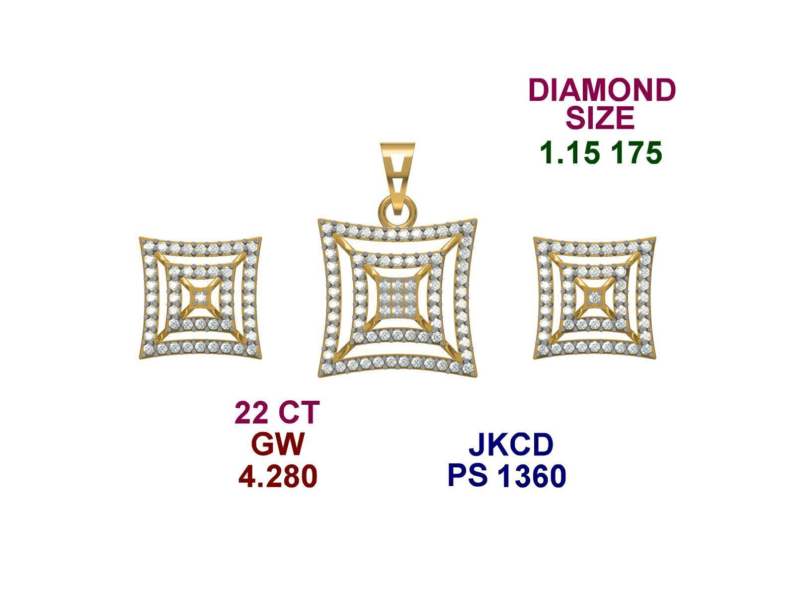 22k gold light weight maicro daimond pendant set  3D print model_8