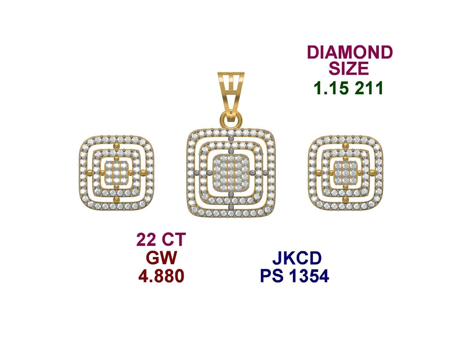 22k gold light weight maicro daimond pendant set  3D print model_2