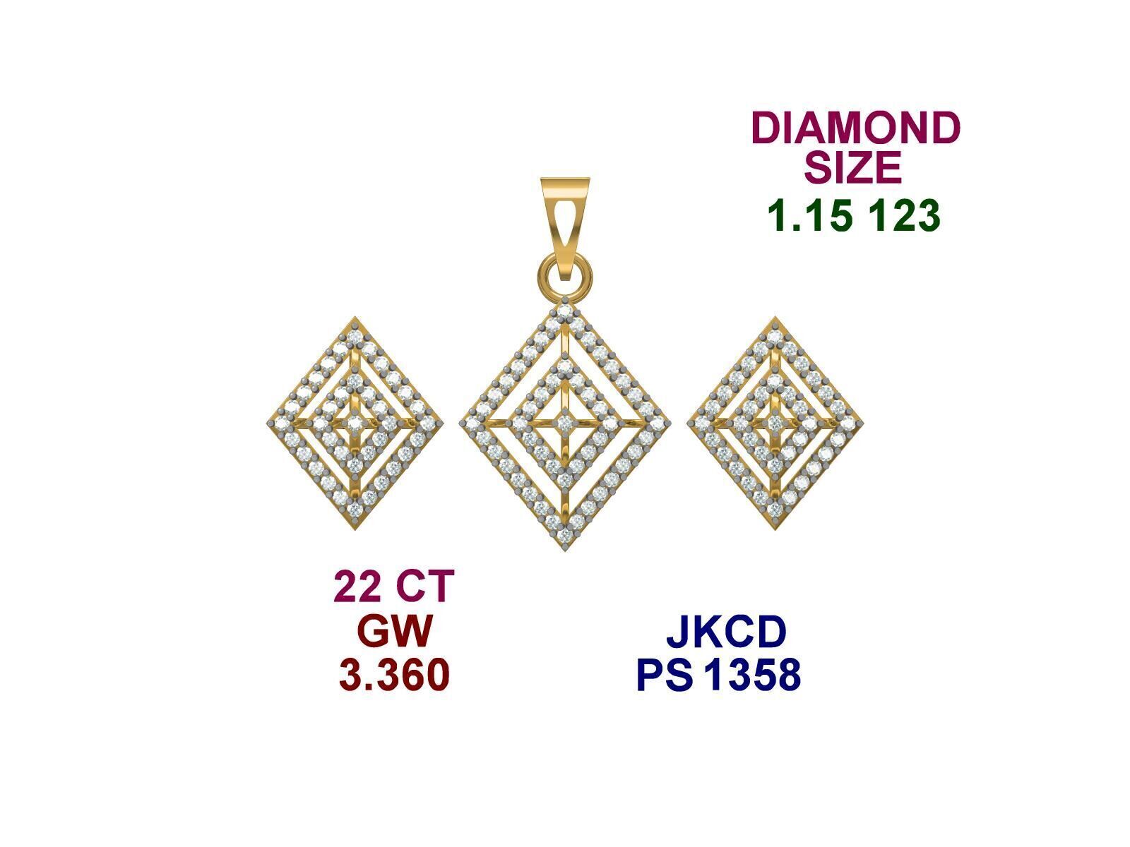 22k gold light weight maicro daimond pendant set  3D print model_6