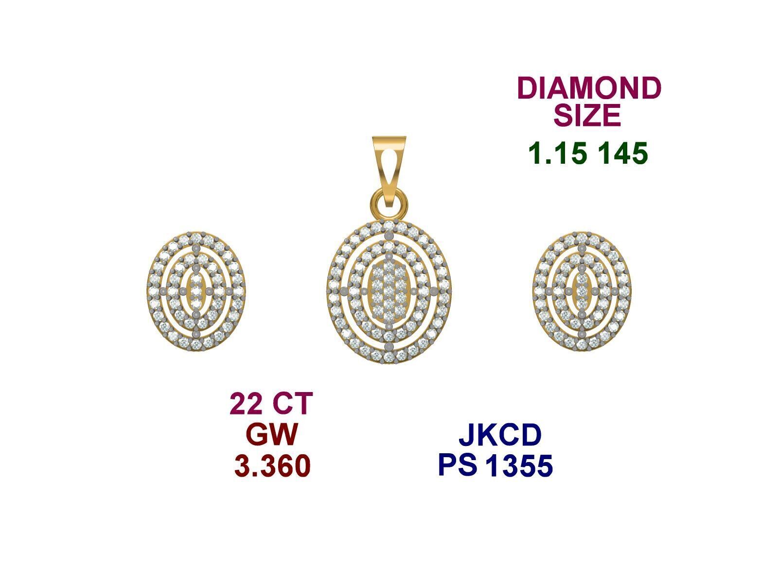 22k gold light weight maicro daimond pendant set  3D print model_3