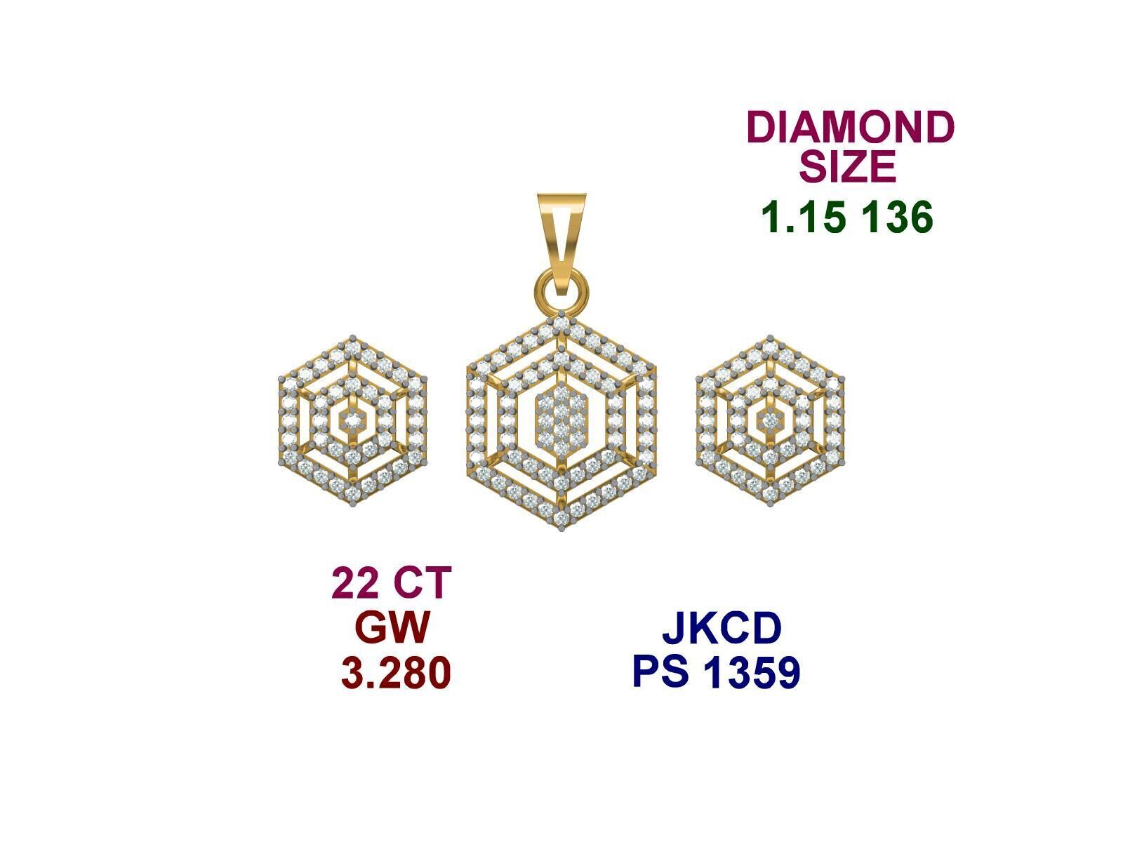 22k gold light weight maicro daimond pendant set  3D print model_7