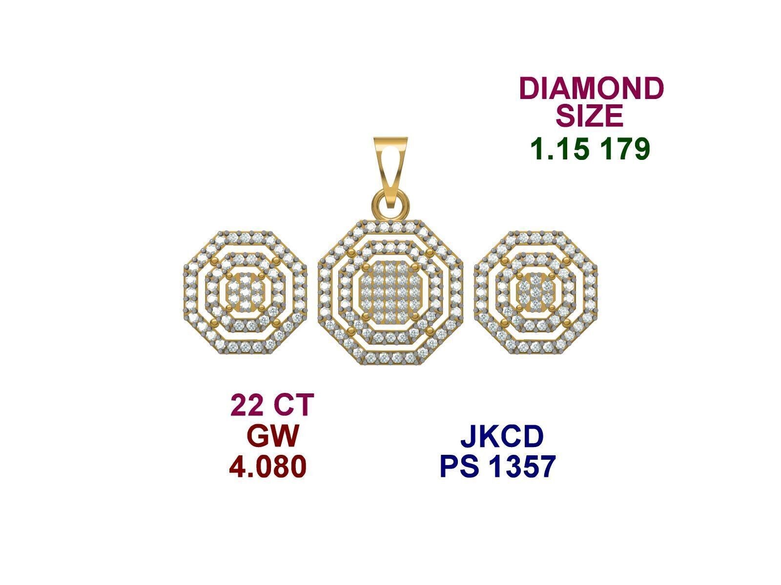 22k gold light weight maicro daimond pendant set  3D print model_5