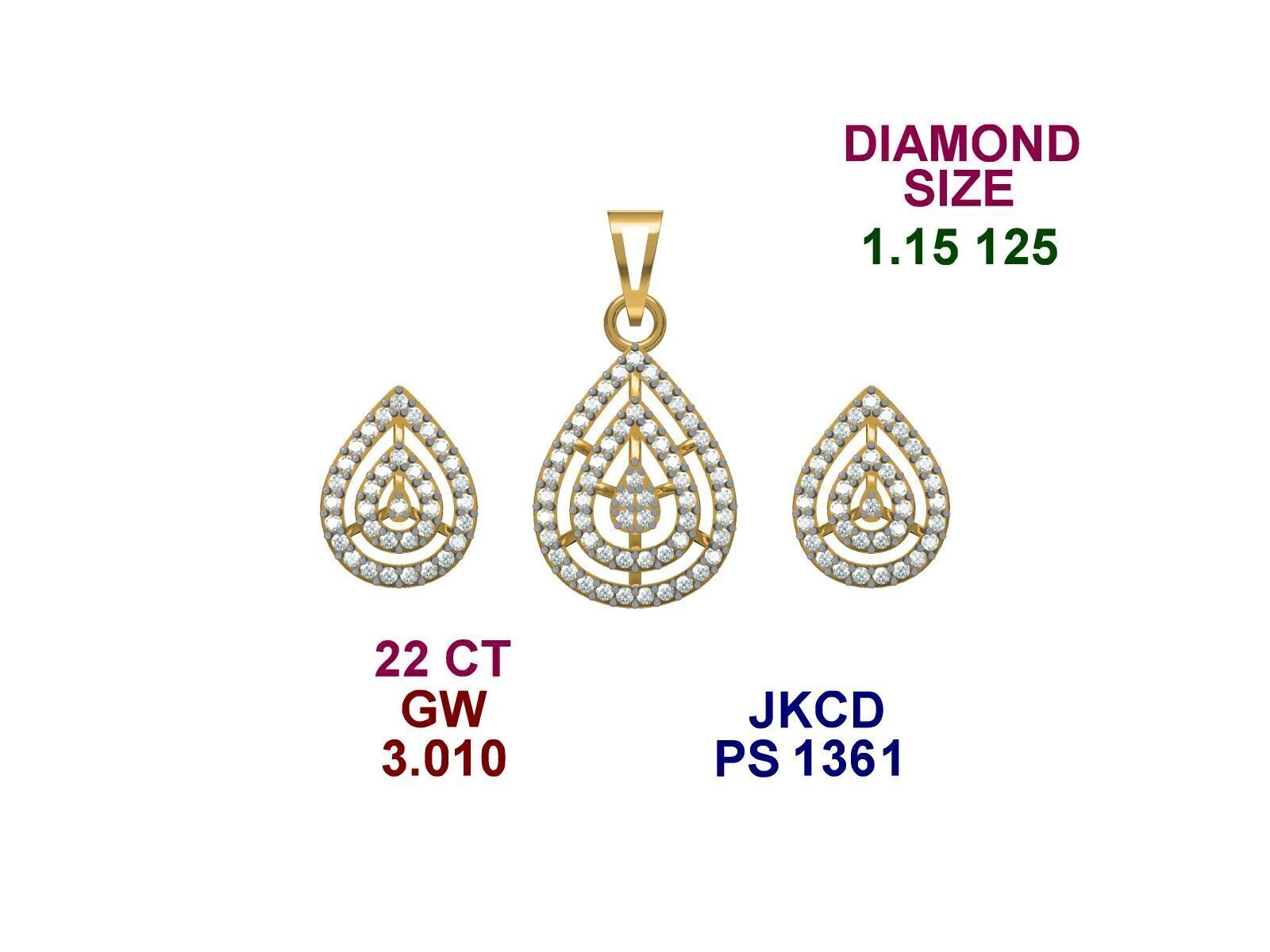 22k gold light weight maicro daimond pendant set  3D print model_9