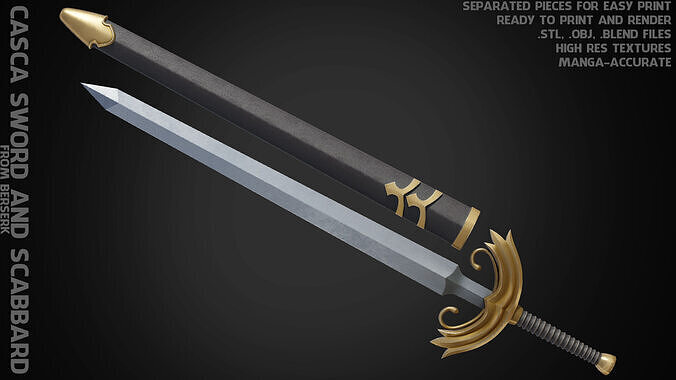 Berserk Casca Sword and Scabbard for Cosplay 3D print model