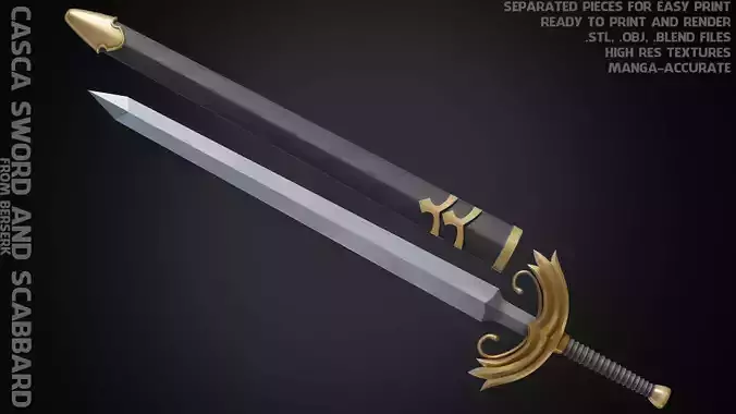 Berserk Casca Sword and Scabbard for Cosplay 3D print model
