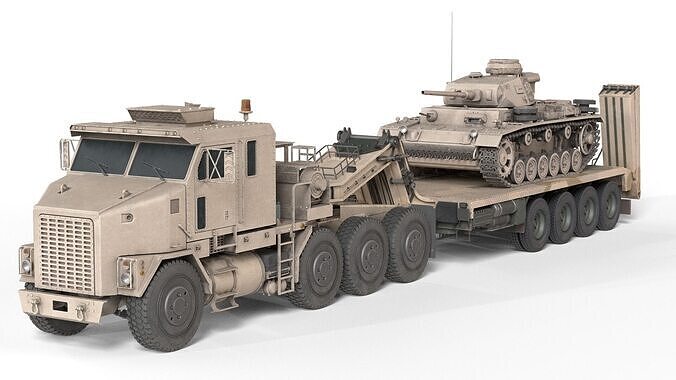 Oshkosh M1070 with Trailer Tank model Low-poly 3D model