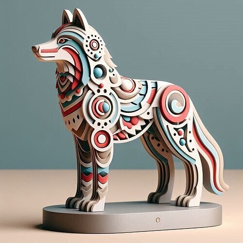 1023 Color 3D Model  Totem Style   Wolf on Pedestal 3D print model
