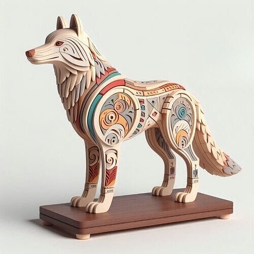 1024 Color 3D Model  Totem Style  Wolf on Pedestal 3D print model
