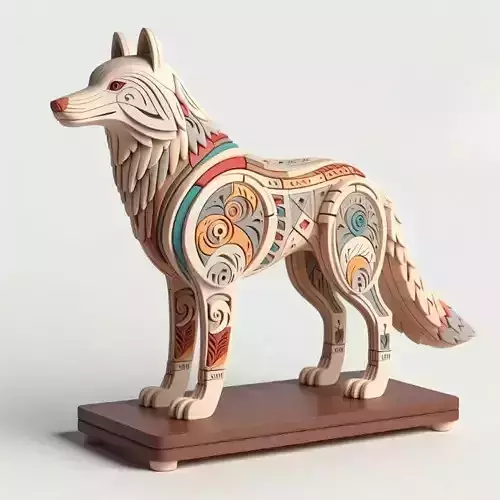 1024 Color 3D Model  Totem Style  Wolf on Pedestal