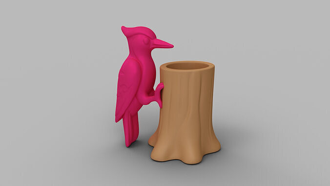 Woodpecker Tree Stump Decor 3D print model
