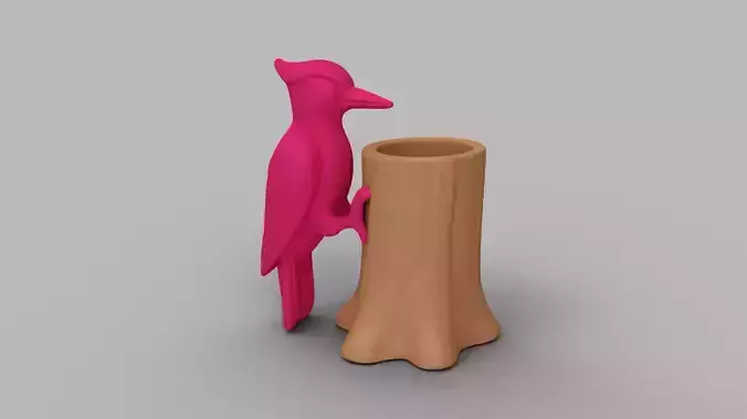 Woodpecker Tree Stump Decor 3D print model