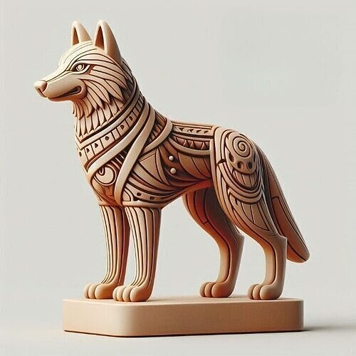 1025 Color 3D Model  Totem Style   Wolf on Pedestal 3D print model