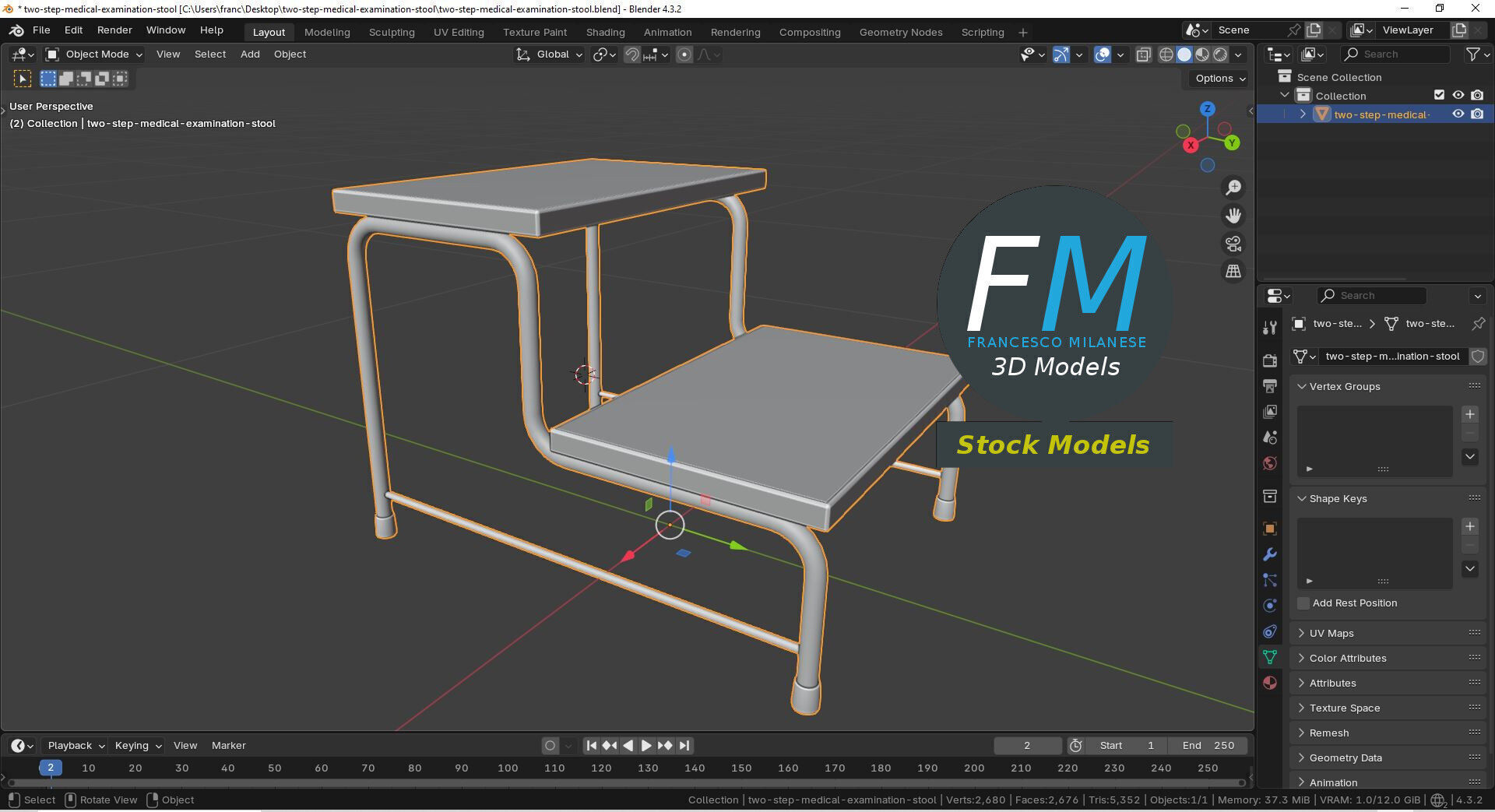 Two-step medical examination stool 3D model_9