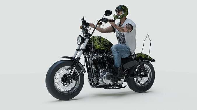 Highly Detailed Character with Custom Motorcycle-Archviz Asset 3D model