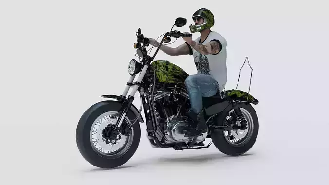 Highly Detailed Character with Custom Motorcycle-Archviz Asset