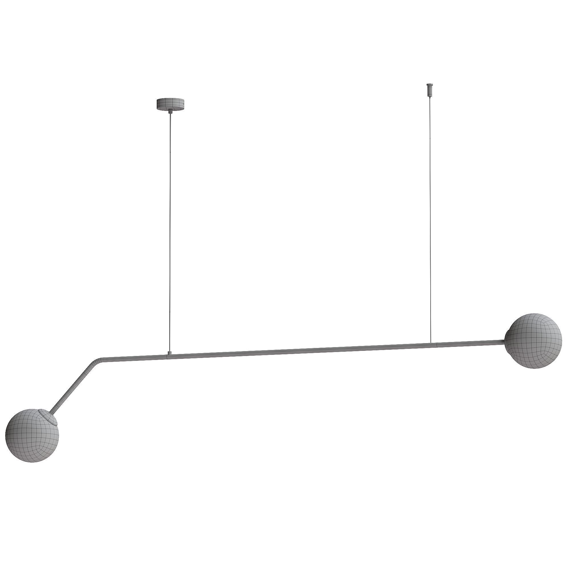 Pure hanging light two-bulb gold 3D model_2