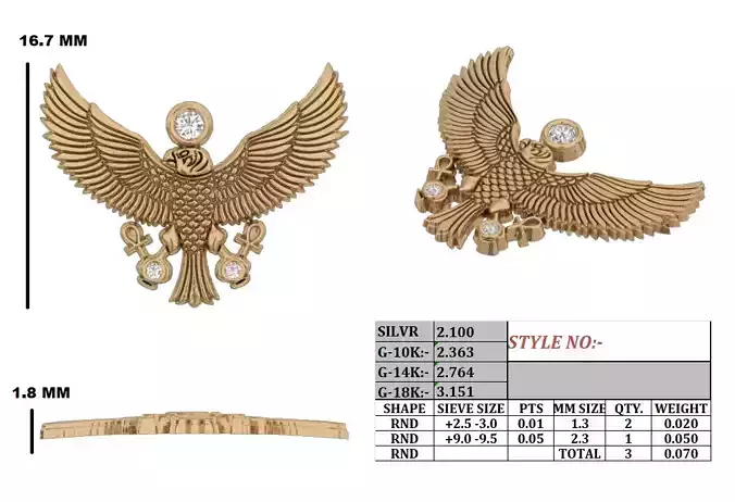 Gold Egale with diamond pendant egale