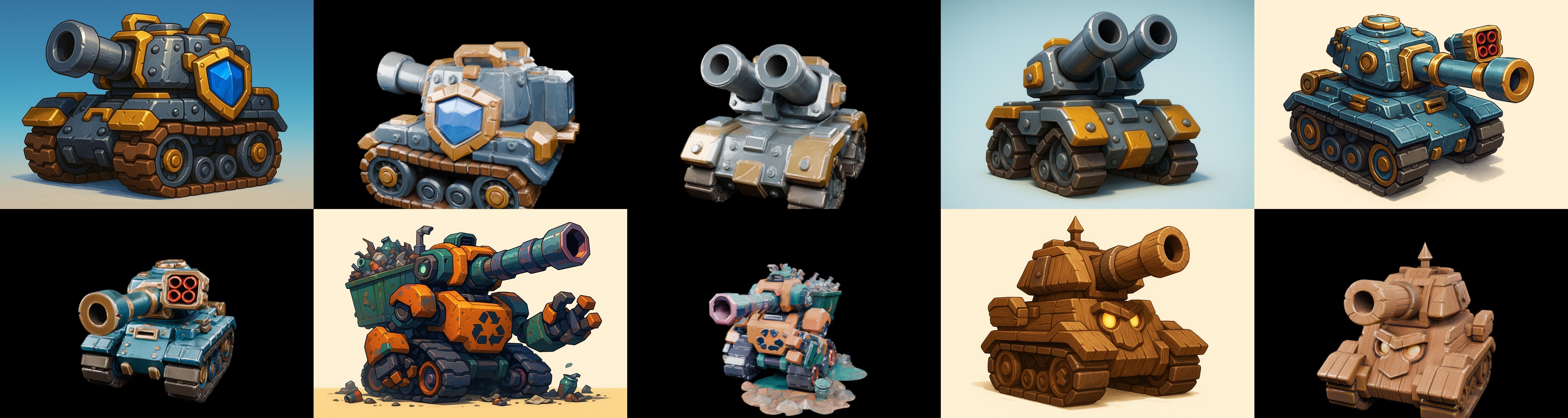 Tank Canon bundle 7 pack 100 glb Low-poly 3D model_7