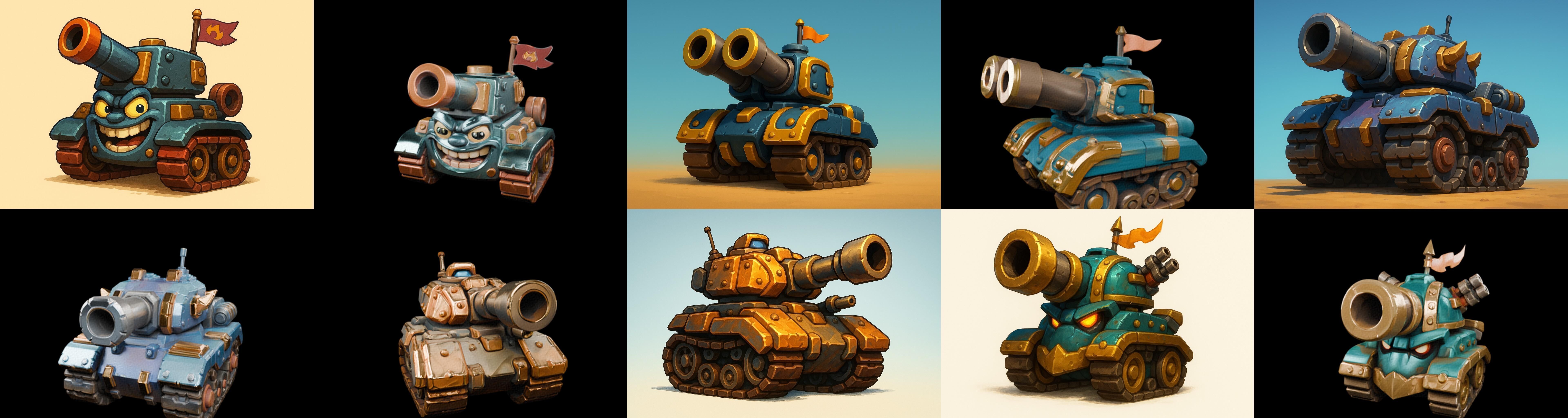 Tank Canon bundle 7 pack 100 glb Low-poly 3D model_1