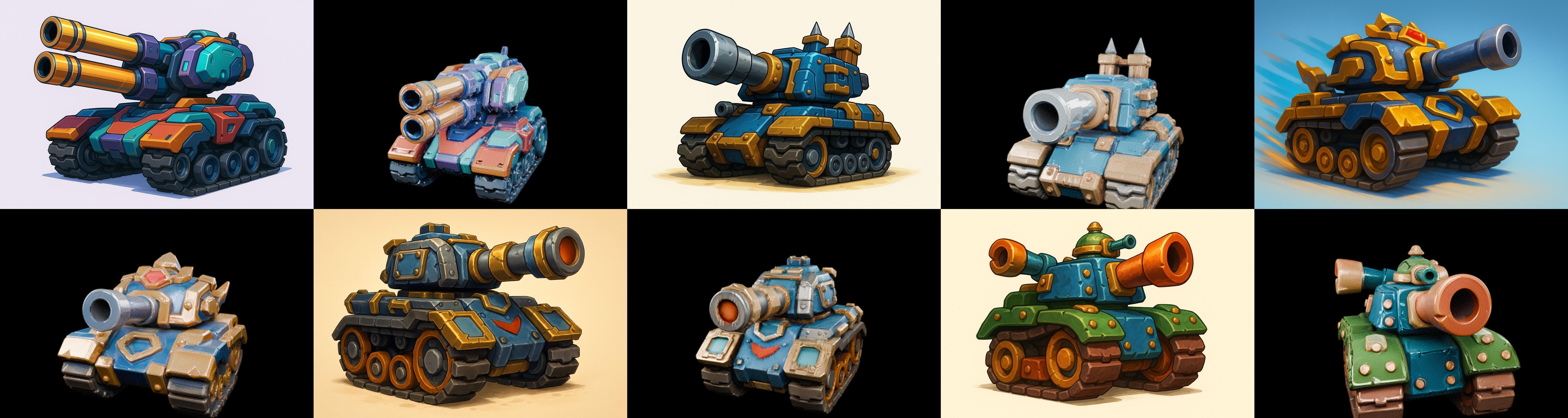 Tank Canon bundle 7 pack 100 glb Low-poly 3D model_3